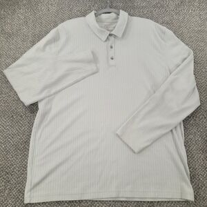 Via Europa Mens Ribbed Long Sleeve Polo Shirt XL Light Gray Cotton Blend Casual‎